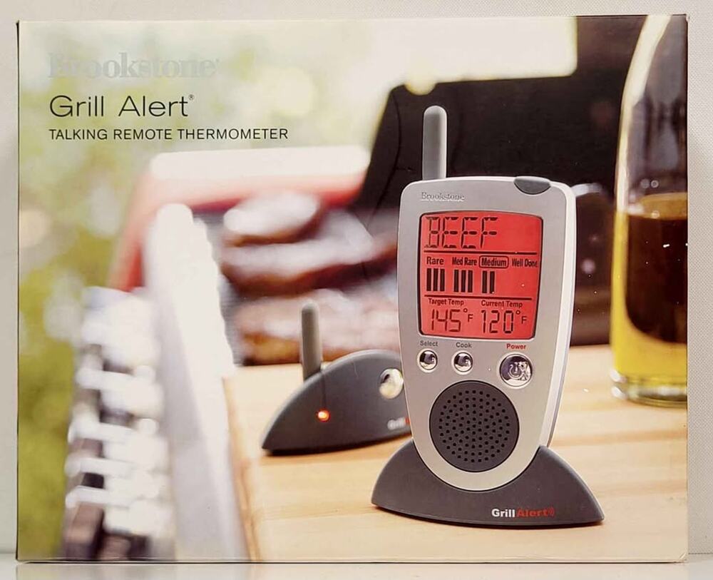 New Brookstone Wireless Meat Thermometer Grill Alert Talking Remote Belt Clip